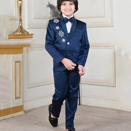 BT DEZINES Full Sleeves Beads Snowflakes Embellished 5 Piece Suit Set -  Peacock Blue-image-43
