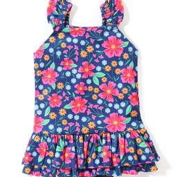 Babyhug Sleeveless Frock Style Swimsuit Floral Print - Navy Blue-image-64