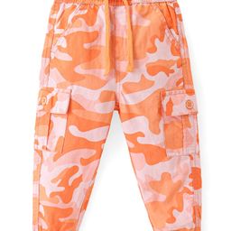 Babyhug Cotton Lycra Full Length  Trousers Camouflage Print - Orange-image-86