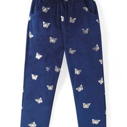 Babyhug Full Length Fleece and Woollen Lounge Pant With Butterfly Design - Navy Blue-image-28
