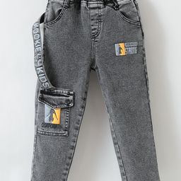 Kookie Kids  Full Length Denim Jeans With Text Print - Black-image-98