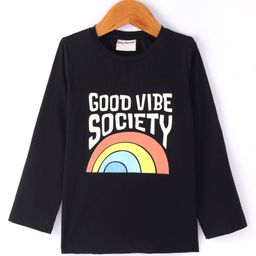 Lazy Bones Sinker Knit Full Sleeves T-Shirt with Text Print - Black-image-50
