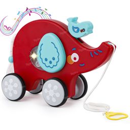 SVE Pull Along Musical Elephant Toy with Flashing Lights for Kids - Red-7