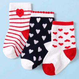 Cute Walk by Babyhug Knit Ankle Length Socks With Heart Design Pack of 3 - Black White & Red-image-64