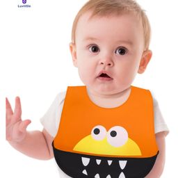 LuvLittle Silicone Waterproof Feeding Bib With Adjustable Strap -Orange (Print May Vary)-image-27