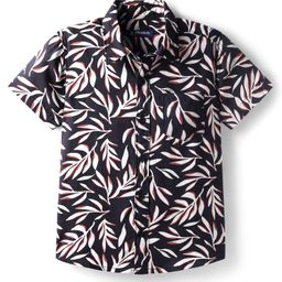 Pine Kids Viscose Woven Half Sleeves Leaves Printed Shirt - Black-picture-28