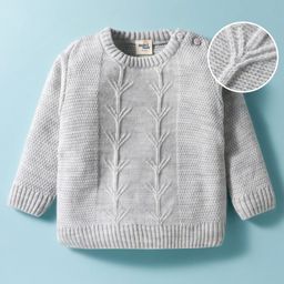 Doodle Poodle Knitted Full Sleeves Pullover Sweater With Cable Knit Design - Grey-picture-3