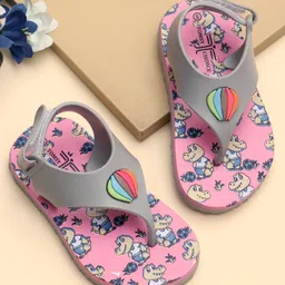 TOMSY CHOICE Dinosaur Designed & Hot Air Balloon Applique Detailed With Velcro Closure Flip Flops - Grey & Pink-picture-4