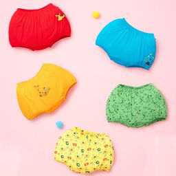 SuperBottoms Pure Cotton Knit Pack Of 5 Solid & Animal Printed Bloomers - Multi Colour-picture-35