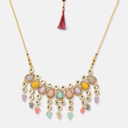Anouk Gold Plated & Multi Kundan Stone Studded jewellery set with maangtikka image 5