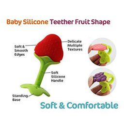 Enorme Silicone Strawberry Fruit Shape Teether With Key Teether - Multicolour image 2