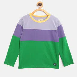 Cherry Crumble Boys Green & Purple Colourblocked Round Neck T-shirt-image-55