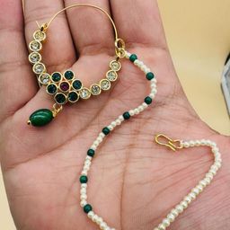 NIKYANKA Gold-Plated Artificial Stones And Beads Chained Nosepin-picture-10