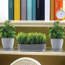 Myntra Elegant Homes Grey 3 Pieces Artificial Plant With Pot-3