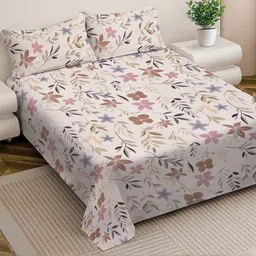 Myntra Elegant Homes Beige & Pink Floral 300 TC King Bedsheet with 2 Pillow Covers-picture-31