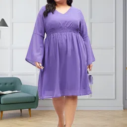 Sztori Flared Sleeve Georgette Fit & Flare Midi Dress-image-25