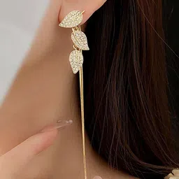 Krelin Gold-Plated Artificial Stones Studded Leaf Shaped Drop Earrings image 5