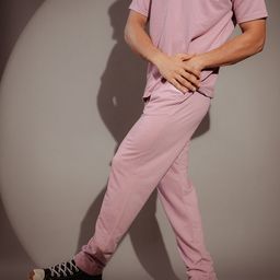 CHKOKKO Men Pink Solid Cotton Track Pant-image-103