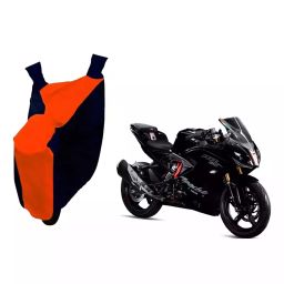 Auto Pearl Waterproof Two Wheeler Cover For TVS Apache RR 310 (Orange & Blue)-image-55