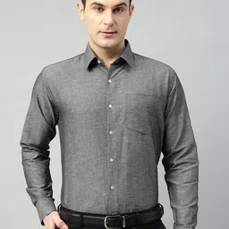 Hancock Men New Slim Fit Spread Collar Solid Linen Formal Shirt-image-23