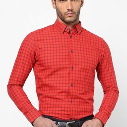 The Collection Men Classic Fit Checked Spread Collar Cotton Formal Shirt-image-124