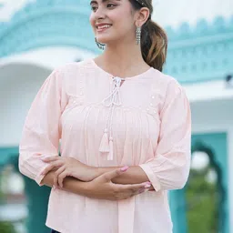 IKRASS Women Tie-Up Neck Peplum Regular Top-57