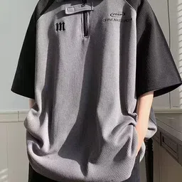 StyleCast x Revolte Men Colourblocked Polo Collar Oversized T-shirt-image-34