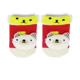 Baby Bloom Baby Boys & Girls 0 To 2 Years 1 Pair Cotton Teddy Face Ankle Socks/ Booties (Toe to Heel Length - 12 cm, White, Red, Yellow)-6