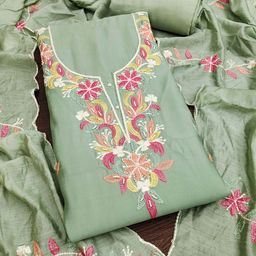 SAINOOR Floral Embroidered Pure Silk Semi-Stitched Dress Material-image-82