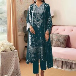 ODETTE Embroidered Semi-Stitched Dress Material-image-32