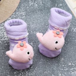 Yellow Bee  Whale Applique Anti-Skid Socks - Blue-image-93