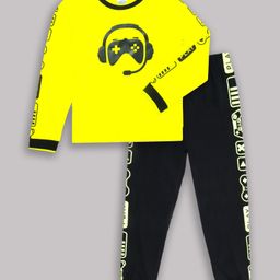 Unicorns Full Sleeves Video Game Printed Co Ord Set - Yellow & Black-image-4
