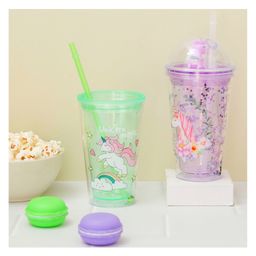 The Procure Store Unicorn Printed Glittery Transparent Sipper With Unicorn Motif Lid Purple - 500 ml-72