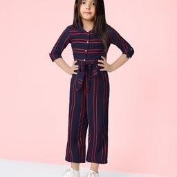 Naughty Ninos Three Fourth Sleeves Double Striped Jumpsuit - Navy Blue-image-8