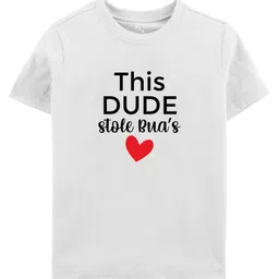 Zeezeezoo Half Sleeves Bua & Baby Theme This Dude Stole Bua's Heart Text Printed Kids T Shirt - White-picture-46