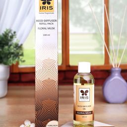Iris Home Fragrances Floral Musk Reed diffuser refill Pack with 100ml diffuser oil and 16 Reed sticks - A 24hr aromatic experience, truly maintainance free-59