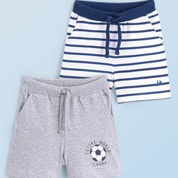 Honeyhap Premium Cotton Mid Thigh Shorts With Bio Finish Football Print Pack Of 2 - Bright White & Grey-image-24
