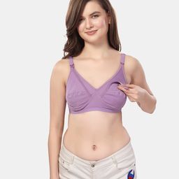 Fabme Cotton Sleeveless Solid Non Padded Maternity Nursing Bra - Lavender Purple-image-41