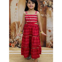 KID1 Sleeveless Abstract Motif Printed & Lace Embellished Dress - Red-image-73