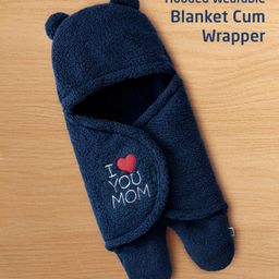 ZOE Supersoft Hooded Wearable Blanket Cum Wrapper with I Love You Mom Patch Detailing -Navy Blue-picture-7