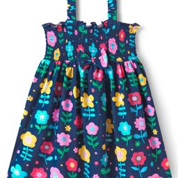 Babyhug Single Jersey Knit Sleeveless Frock with Floral Print & Bow Applique - Navy Blue-image-62