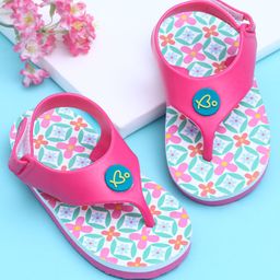 Babyoye Velcro Closure Flip Flops with Floral Print - Dark Pink-image-65