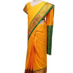 Bhartiya Paridhan Silk Saree with Half Sleeves Blouse - Lemon-image-17