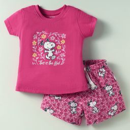 CUCUMBER Sinker Knit Half Sleeves Shorts Night Suit with Snoopy Graphic - Dark Pink-image-44