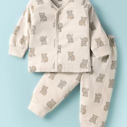 Pink Rabbit Single Jersey Knit Full Sleeves Co-ords Night Suit With Bear Print - Light Pink-image-94