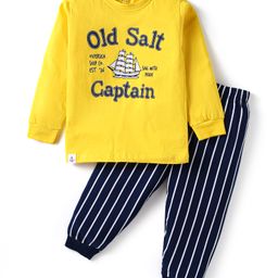 CUCUMBER Sinker Knit Full Sleeves Night Suit With Boat Print - Yellow-image-33