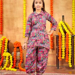 Aarika Cotton Woven Three Fourth Sleeves Paisleys Printed Sequins & Gota Lace Embellished Coordinating Kurta Patiala Set - Rani Pink-image-24
