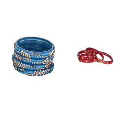 1ST TIME Set Of 8 Blue Alloy Artificial Stones & Beads Bangles-picture-5