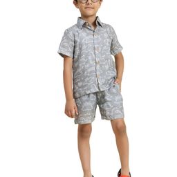 Funny Bones Clothings Boys Printed Shirt Collar Short Sleeves Linen Shirt & Shorts-image-91