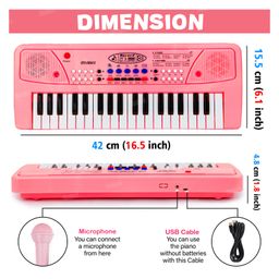 Fiddlerz 37 Key Piano Keyboard Toy with Power Option, Recording and Mic, Electronic Piano Keyboard Multi-Function Portable Piano Keyboard - Pink image 3